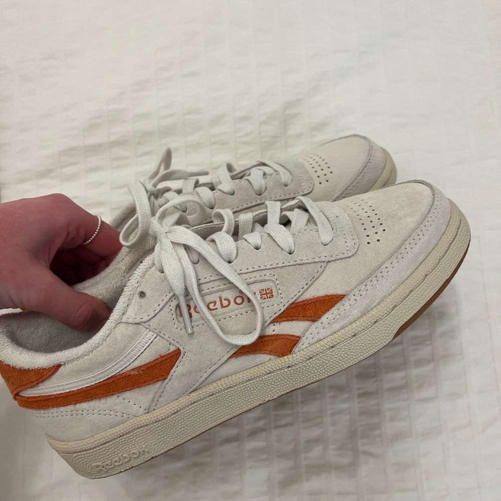 Reebok Suede Low-Top Sneakers in Off-White and Orange